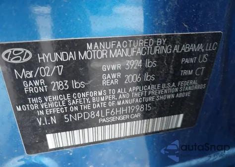 2017 Hyundai Elantra Value Edition из США, поврежденный, VIN 5NPD84LF6HH199815